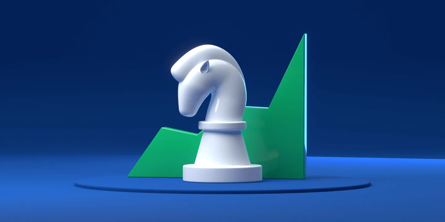 Schachfigur und Wachstumskurve als Symbole für eine Vertriebsstrategie